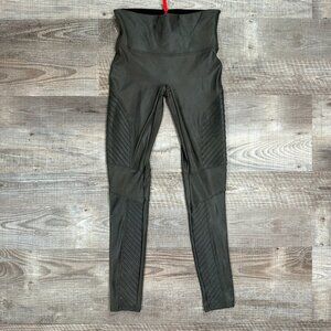 Spanx Stretch Faux Leather Ribbed High Rise Moto Ankle Gray Leggings Sz M x 28"